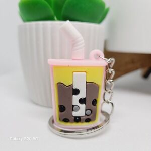 Bubble Tea Keychain Cute Boba Tea Charm Keyring Food‎ Drink Accessory NWOT